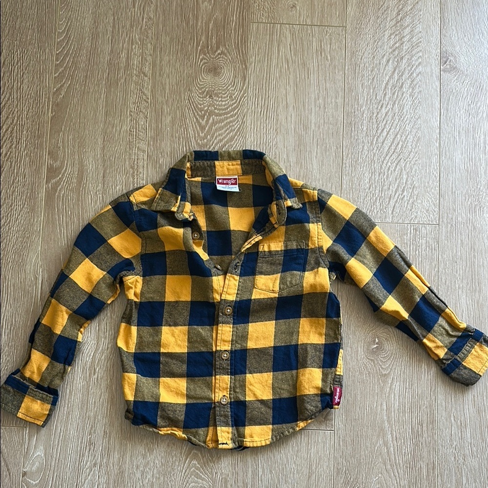 Boy's Wrangler Yellow and Blue Plaid Button Down Shirt